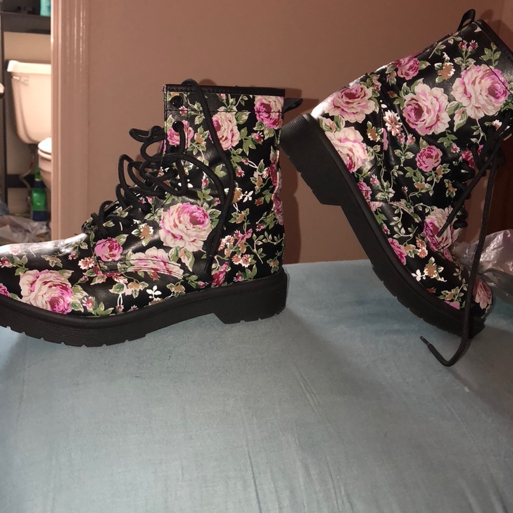 Floral combat boots